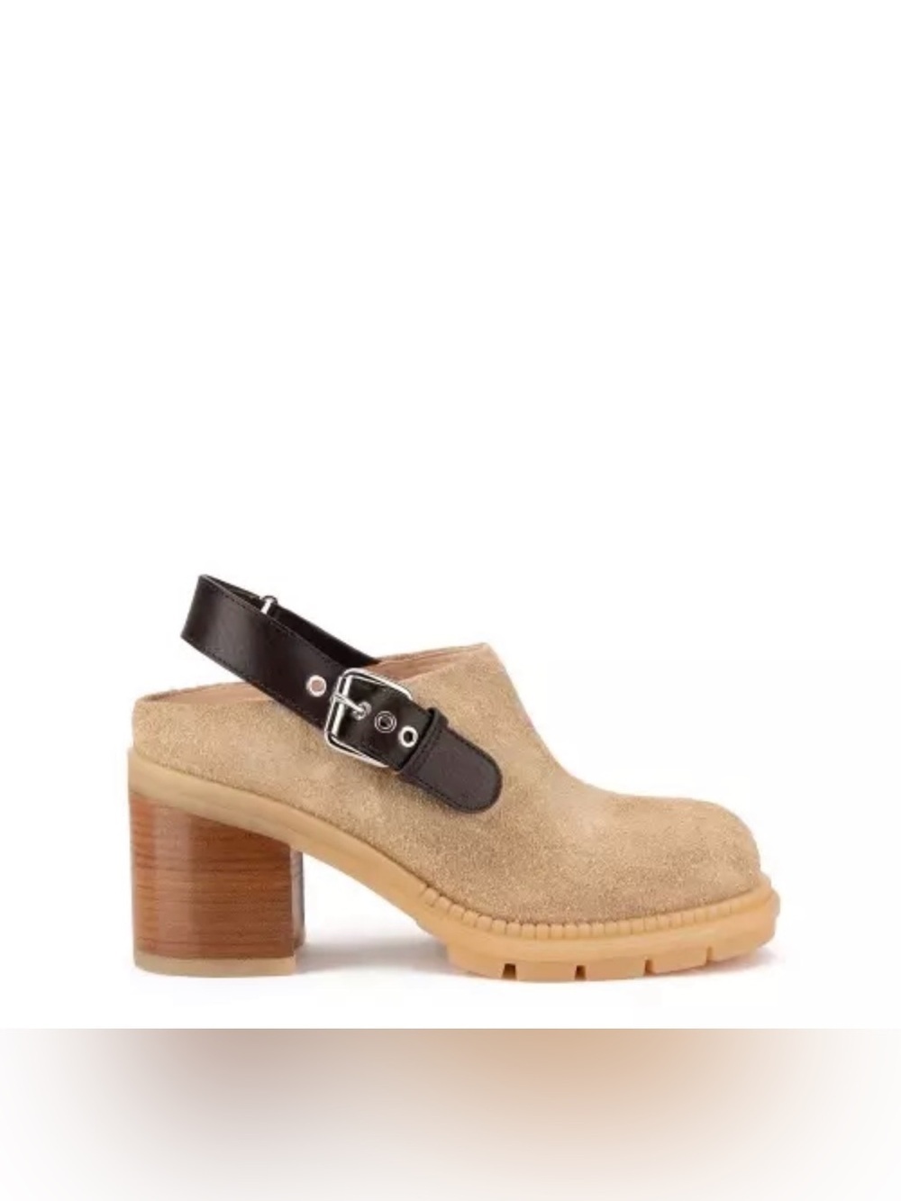 Agl made in Italy Beige Suede Slingback Clog with Dark Brown Leather Strap